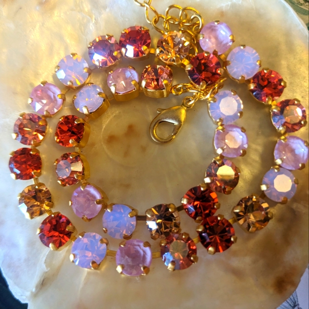 Swarovski Elements Pink Opal and Peach Tint Crystal Necklace